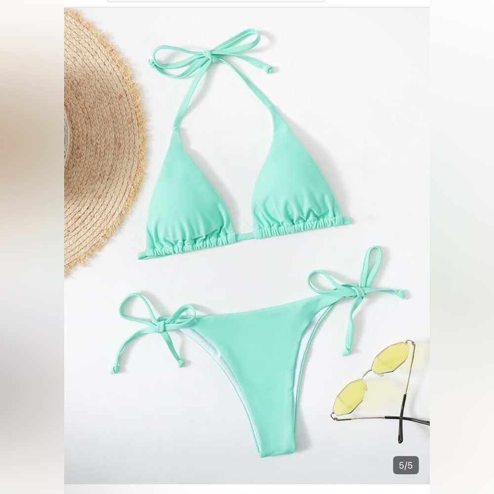SHEIN Ruched Tie Side Bikini Set For Summer Beach Vacation - Mint Green - Size M